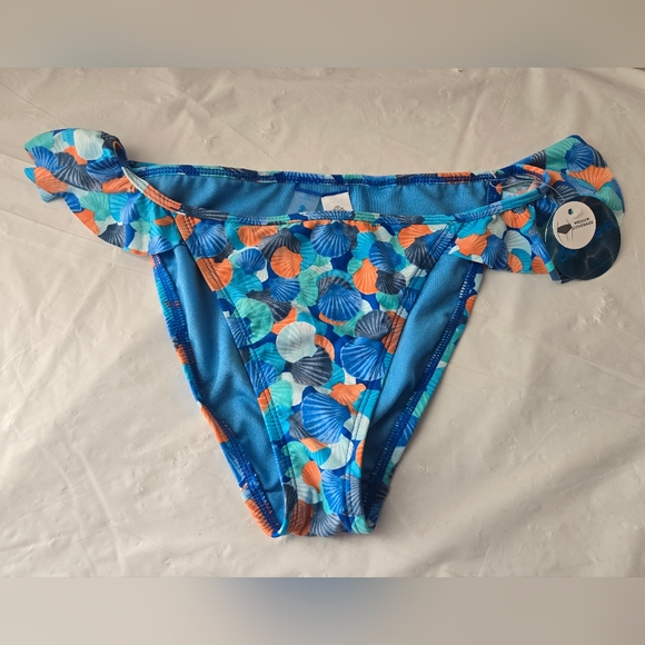 Women's Hipster Panties with Blue and Coral Seashell Design. Small. Ruffles - Picture 4 of 8